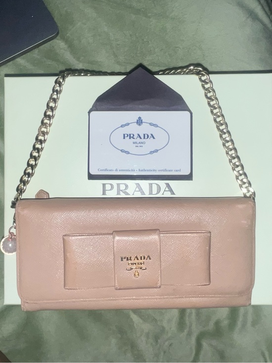 Prada Handbags - authentic Prada Saffiano Leather Bow Flap with removable Chain Wallet
